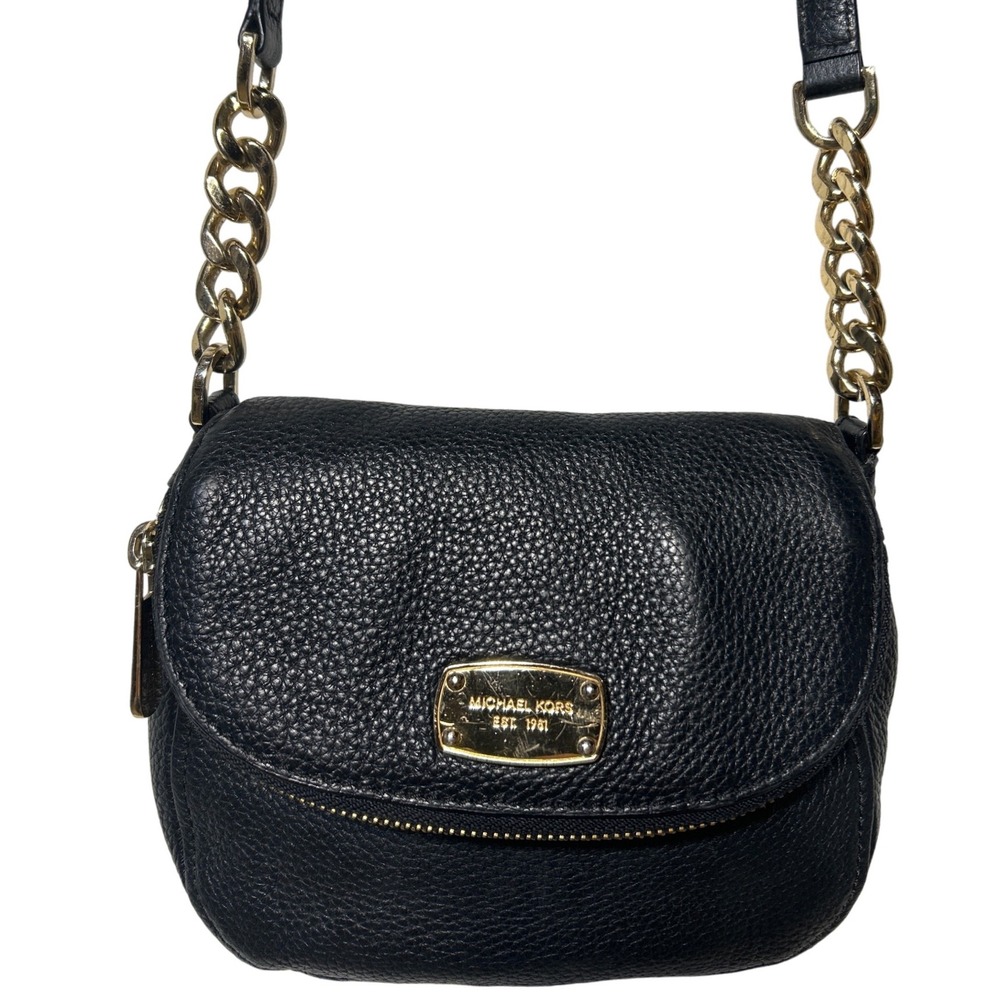 Michael Kors Leather Chain‎ Strap Crossbody Bag Blue with Gold Hardware